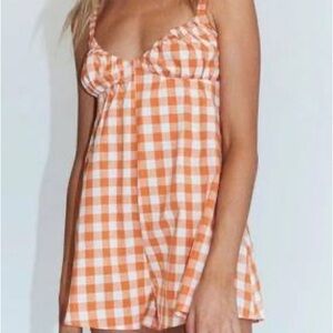 Princess Polly orange gingham romper